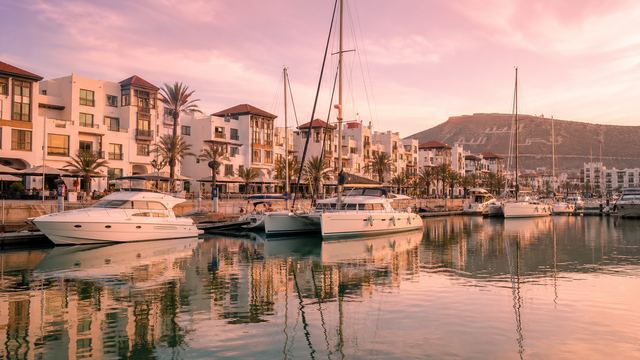 Marina d'Agadir au coucher du soleil