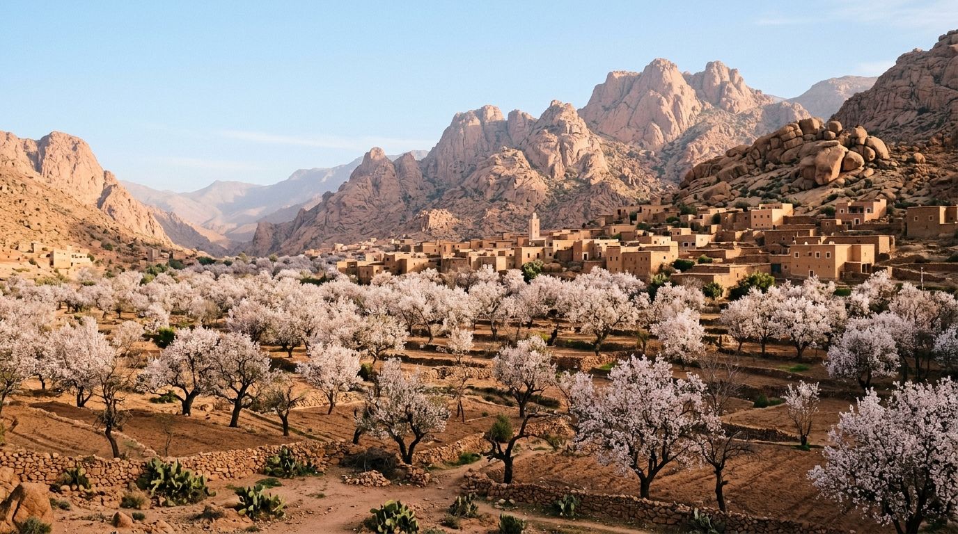 Amandiers en fleur dans la vallée des Ameln près de Tafraout