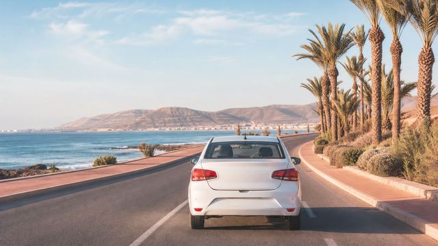 Voiture de location sur une route côtière près d'Agadir